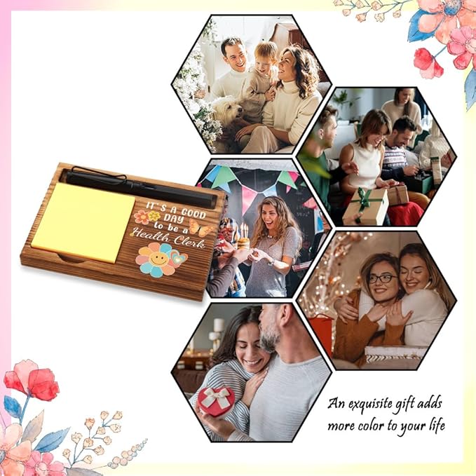 Appreciation Gifts for Health Clerk, New Job Gifts for Health Clerk, Inspirational Office Decor Gifts for Health Clerk,Wooden Sticky Note Holder with Inspirational Quotes,16.5 x 12 x 1.5 cm,XXN33