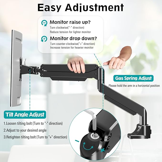 MOUNT PRO Single Monitor Mount for Max 43 Inch Ultrawide Computer Screen, Premium Aluminum Heavy Duty Monitor Arm Holds 6.6lbs to 33lbs, Gas Spring Full Motion Display Desk Stand, VESA Mount