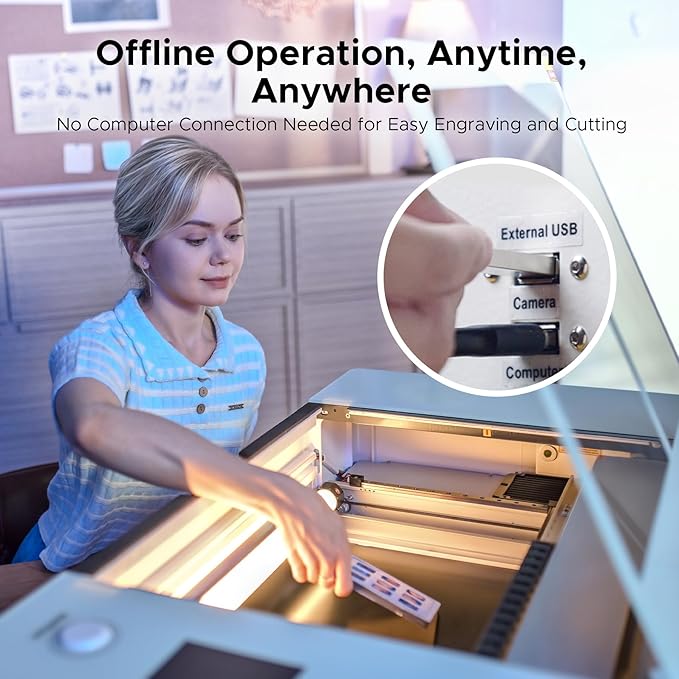 OMTech Polar+ 55W CO2 Laser Engraver Cutter, 20"x12" Work Area, 5MP Camera, Dual Rotary Axes, 500mm/s Speed, with Water Pump, Laser Cutting Machine for Wood Acrylic Glass More