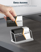 Uniclife Acrylic Business Card Holder for Desk 1 Slot Clear Business Card Display Stand for Men & Women Desktop Business Card Organizer Card Stand for Office Home Exhibition, 60 Card Capacity