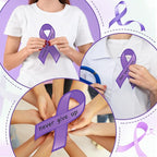 Kosiz 100 Pack Large Purple Ribbon Set 100 Alzheimer's Awareness Cutouts 2 Marker Pens 100 Wooden Clips with Rope Domestic Violence Awareness Items for Purple Recovery Month Charity Supplies
