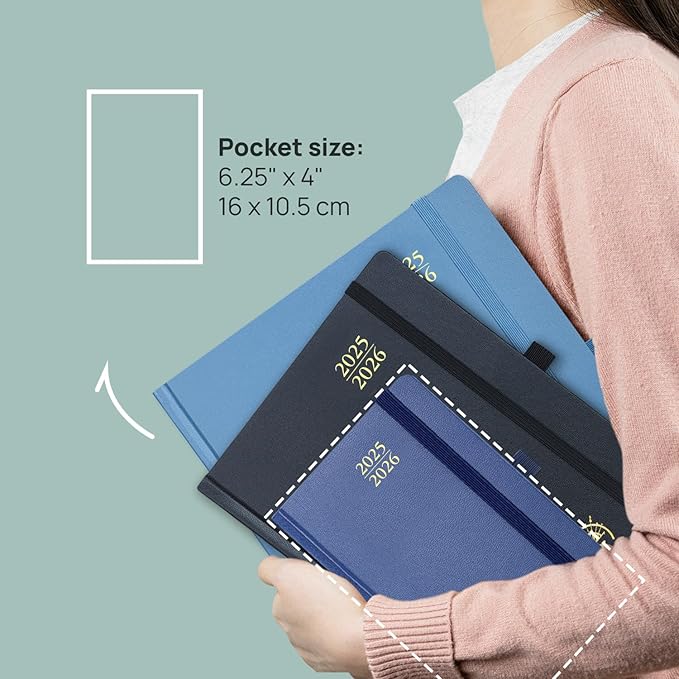 POPRUN Pocket Planner 2025-2026, (Purse Size 4''x 6.25'' Hard Cover) Academic Year Calendar Daily Weekly and Monthly (July 25-June 26) with Hourly Time Slots, 100 GSM Paper - Burgundy