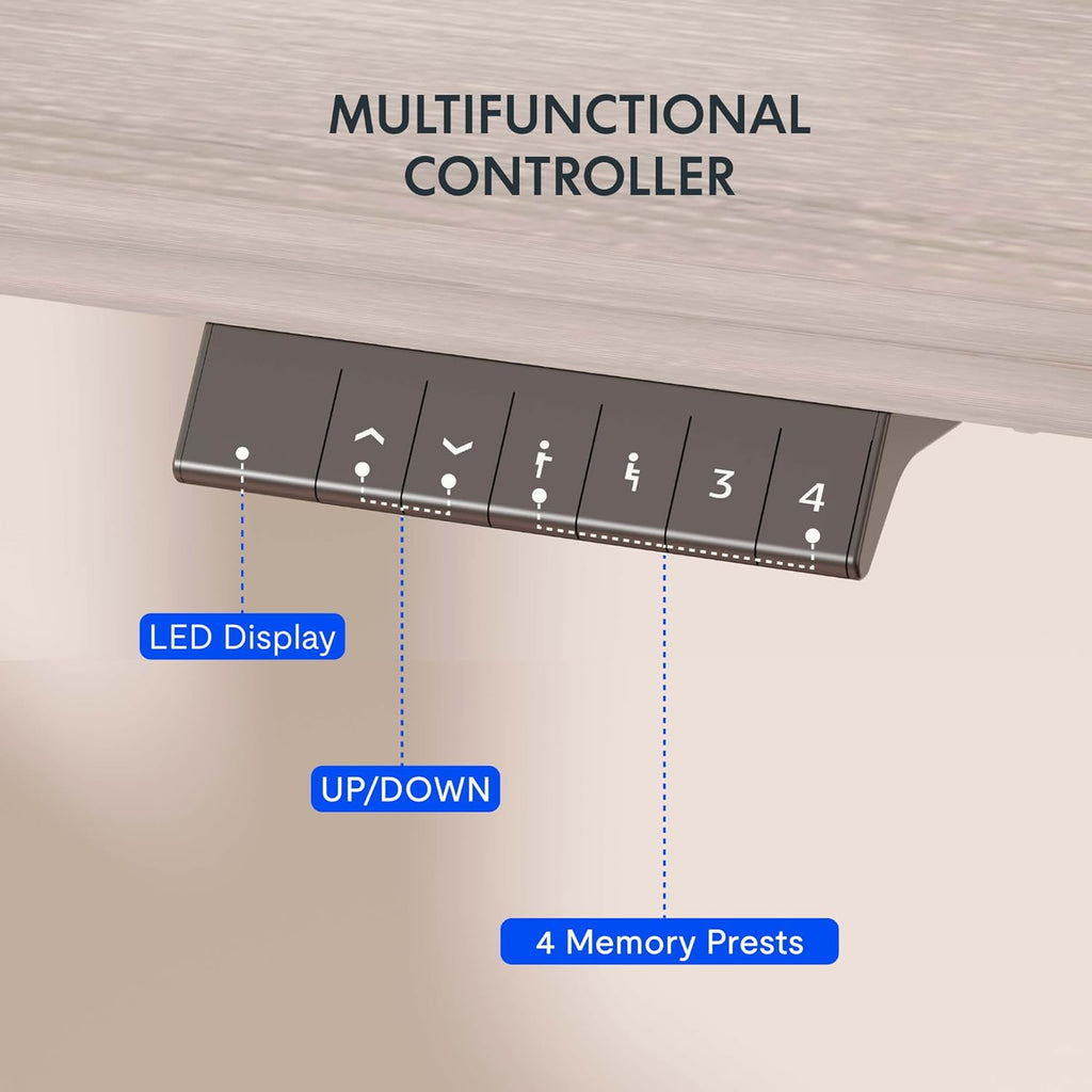 FLEXISPOT EN1 Whole-Piece Standing Desk 48 x 30 Inches Height Adjustable Electric Desk Sit Stand Desk Home Office Desks (Black Frame + Gray Wood Grain Top, 2 Packages)