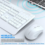 Wireless Keyboard and Mouse Combo, E-YOOSO 2.4GHz Full Sized Ergonomic Wireless Keyboard with Wrist Rest, 3 DPI Adjustable and 6 Buttons Cordless USB Mouse for Computer, Laptop, PC, Windows (White)