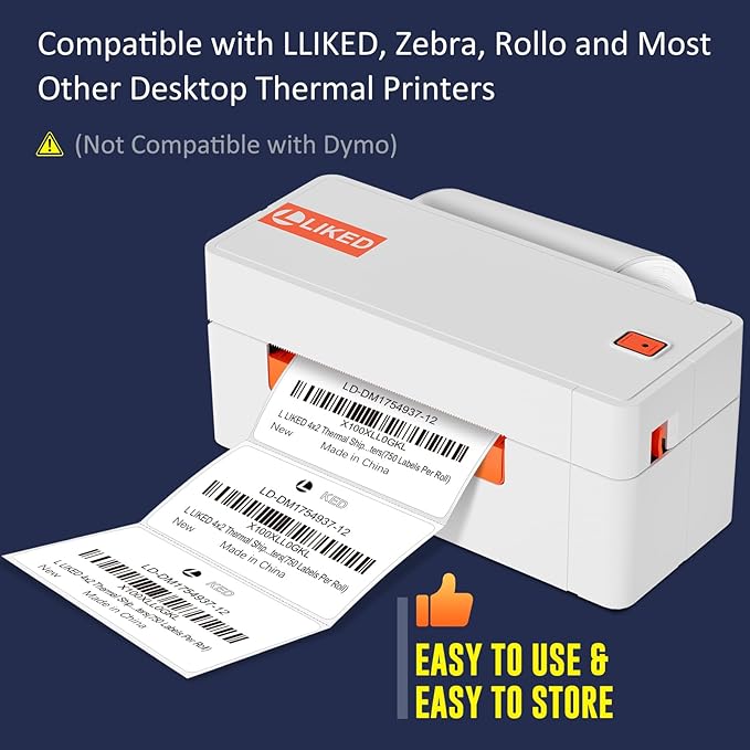 L LIKED 4" x 2" Direct Thermal Labels, Permanent Adhesive Barcode Shipping Labels & Compatible with Rollo, Zebra and Other Desktop Printers (1 Roll, 750 Labels)