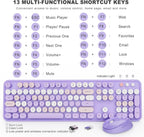 Wireless Keyboard and Mouse Combo, Ergonomic Full Size Typewriter Retro Round Keycaps Keyboard, Compatible with Windows, PC, Perfer for Home and Office Keyboards (Purple
