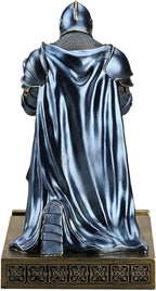 Medieval Armored Warrior Wearing Outerwear, Mobile Phone Stand Knight Pen Holder Desk Organizers, Resin Bookends Paperweight with a Letter Opener for Desk (Blue)