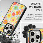 MOSNOVO Case for iPhone 15 Pro, [10ft 4X Military-Grade Drop Protection] Durable & Shockproof Phone Case Cover Design for iPhone 15 Pro - Retro Boho Hippie Flowers - Clear Black