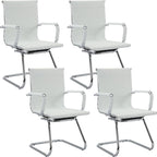 Office Guest Chairs - Reception & Waiting Room Set of 4, Modern PU Leather Desk Chairs, White