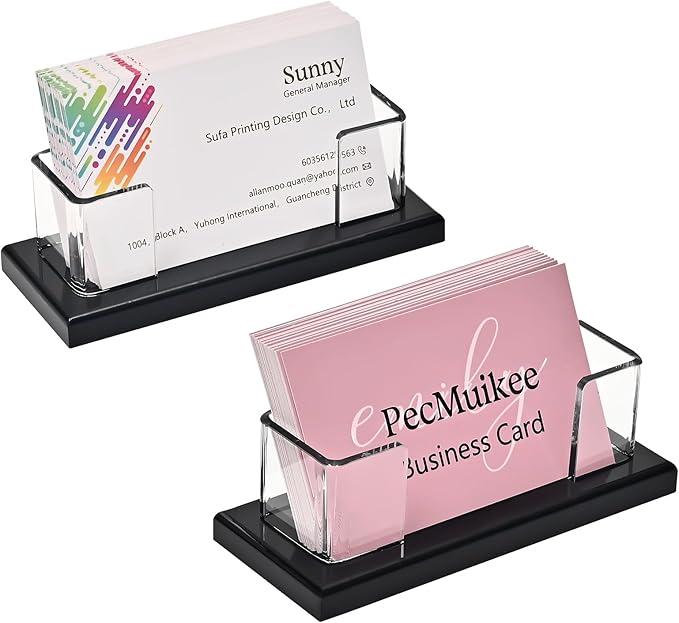 PecMuikee Business Card Holder for Desk，Acrylic Business Card Display Stand,Multiple Business Card Holders for Office, Exhibition, Home, Restaurant 1Slot 2 Pcs
