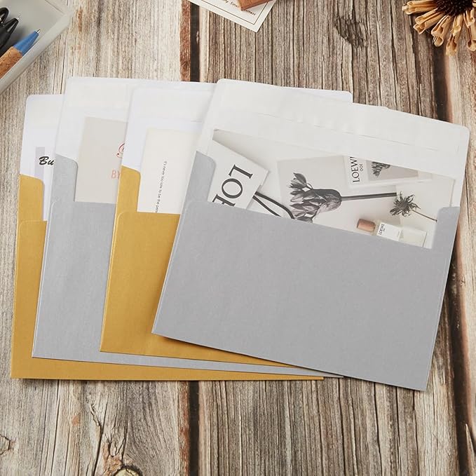 50 Pieces Metallic Color Self Seal Envelopes for Greeting Cards, Invitations, Postcards (Gold, 4x6)