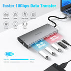 USB C Docking Station Dual Monitor, RSHTECH 11-in-1 USB C Hub Multiport Adapter with 2 HDMI 4K/8K, 3 USB 3.2 Ports 10Gbps(2C+1A), 2 USB 3.0 Ports, 100W PD, Gigabit Ethernet, SD/TF Card Reader