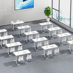 Folding Conference Room Table, Modern Mobile Training Table with Wheels, White Foldable Seminar Meeting Tables for Office Corporations (2pack 47.2in)