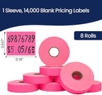 Perco Fluorescent Pink Pricing Labels for Monarch 1136 Price Gun - 8 Rolls, 14,000 Pricemarking Labels - with Bonus Ink Roll Included