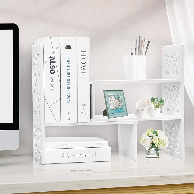 Jerry & Maggie - WPC Desktop Organizer White Office Storage Rack Shelf | Birthday Gifts - Toy - Home Decor | Free Style Rotation Display Modern Luxurious Stand Shelf (White)