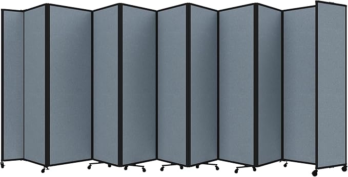 Versare Room Divider 360 Portable Wall Partition | Folding Panels | Large Freestanding Divider | Locking Wheels | Temporary Room Separator | 25' x 7'6'', Powder Blue