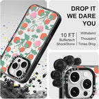 MOSNOVO Magnetic Case for iPhone 16 Pro, 10ft Military-Grade Protection, Compatible with Magsafe, Shockproof Phone Case for iPhone 16 Pro - Strawberry Garden - Clear Black