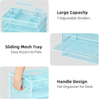Marbrasse 5-Tier Letter Tray Paper Organizer with Handle, Multi-Functional Mesh File Organizer for Desk, Adjustable Compartments Mesh Desktop Storage for Office Supplies,Blue