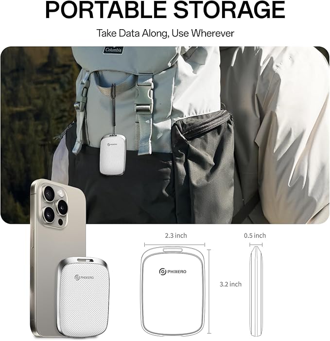 PHIXERO P5PLUS Portable SSD 2TB Up to 550MB/s, USB 3.2 Gen 2 External Solid State Drive，USB C to C&A for Smartphone，Tablet，PC，Labtop (White)