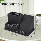 Pu Leather Desk Pen/Pencil Organizer Multi-Function Cell Phone/Remote Control Storage Box with 3 Compartments Office Supplies Sticky Note Tray Business Cards Holder,Black
