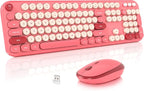 MOFII Wireless Keyboard and Mouse Combo, Cute Keyboard Full Size and Wireless Mouse, 2.4GHz Retro Typewriter Keyboard Wireless Mouse Set for PC/Desktop/Laptop/Windows (Hot Pink)