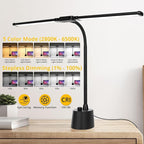 Desk Lamp with Dual Head & 10W Smart Dual USB Charging Port 5 Color Modes Dimmable Reading Light 2600 Lumens 12W Table Lamp for Bedside Office, Adapter Include
