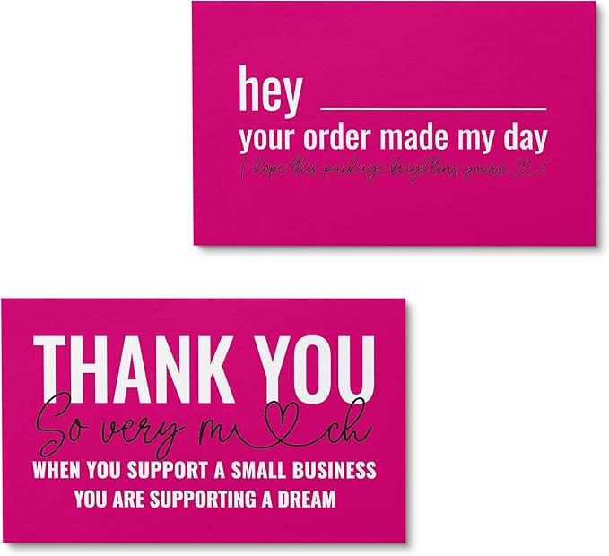 ITZAMNA Thank you for supporting small business cards Customer appreciation note cards Pink Script with Heart Pack of 100 HOTPINK