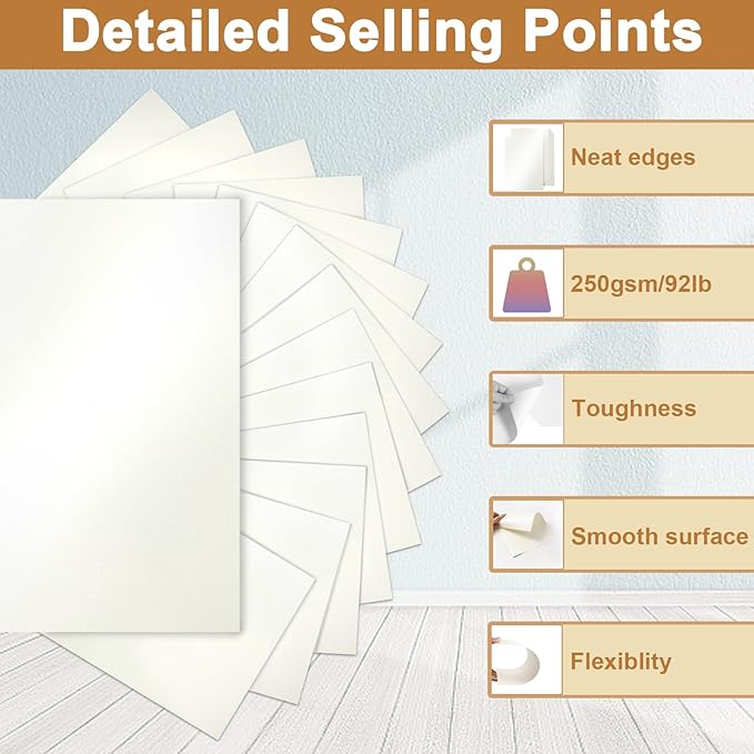 28 Sheets Cream Shimmer Cardstock 8.5 x 11 Off White Paper, 92lb Heavyweight Glossy Paper Card Stock for DIY Cards Making, Business Cards, Wedding Invitations, School Crafting, Menus