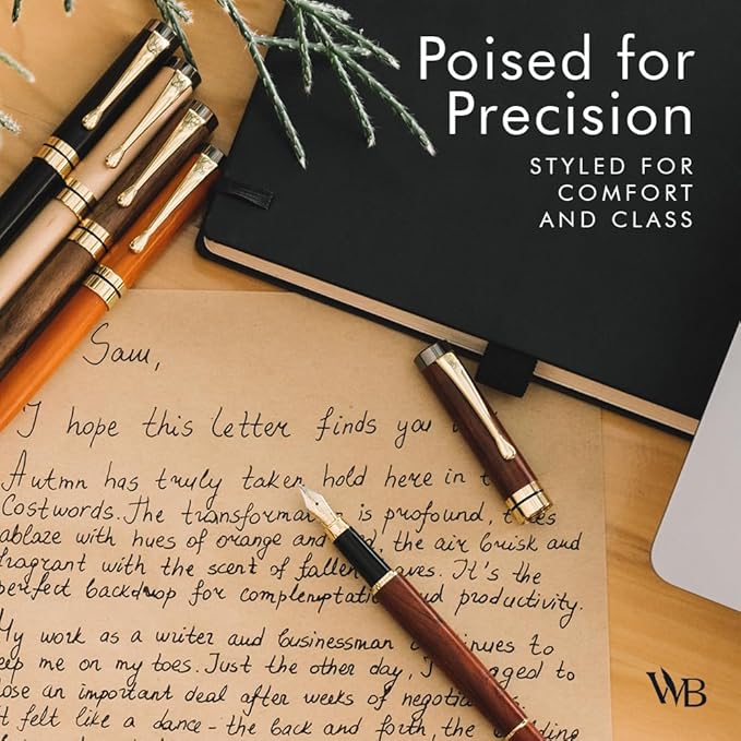 Wordsworth & Black Fountain Pen Set, Luxury Bamboo Wood - Medium Nib, Gift Case; Includes 6 Ink Cartridges, Ink Refill Converter -Journaling, Calligraphy, Drawing, Smooth Writing [Brown Wood]