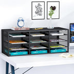 Mail Sorter Adjustable Countertop Heavy Duty Literature Organizer Student Mailbox for Classroom Desktop Bill Paper Holder Rack for Office Home School, 12 Compartments, Black