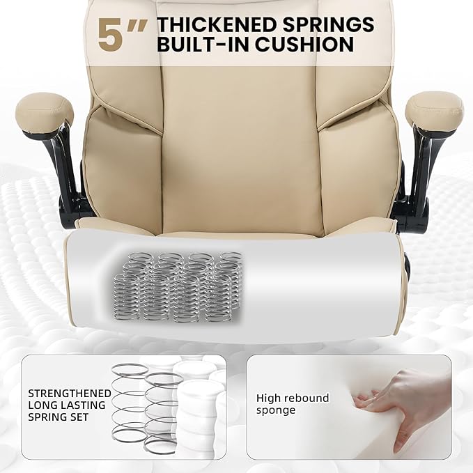 Big and Tall Office Chair 500lbs Wide Seat Executive Office Desk Chair High-Back Office Task Chair, Ergonomic Lumbar Support Computer Office Chairs for Heavy People