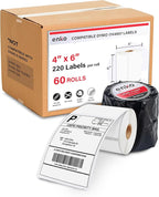 enKo Compatible Zebra 4x6 Label and Dymo Labels 1744907 - (4" x 6") Address and Shipping Labels for Dymo Labelwriter 4XL Shipping, Zebra and Desktop Direct Thermal Printers (60 Rolls | 13,200 Labels)