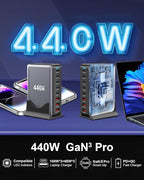 440W Fast USB C GAN Charger Block 8 Port Charging Station HUB Brick Dual PD PPS 100W Wall Charger Compatible with MacBook Pro/Air/All iPad iPhone 16/15/14/13/Pro Max