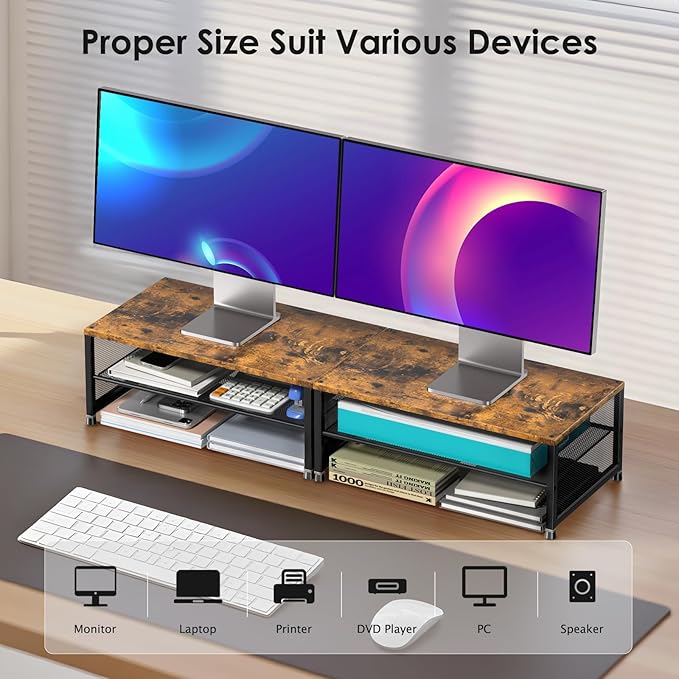 Computer Monitor Stand Riser, Desk Organizers and Accessories, Printer & Laptop Stand, Office Desk Accessories & Desktop Workspace Organizers for Office Supplies (Brown)