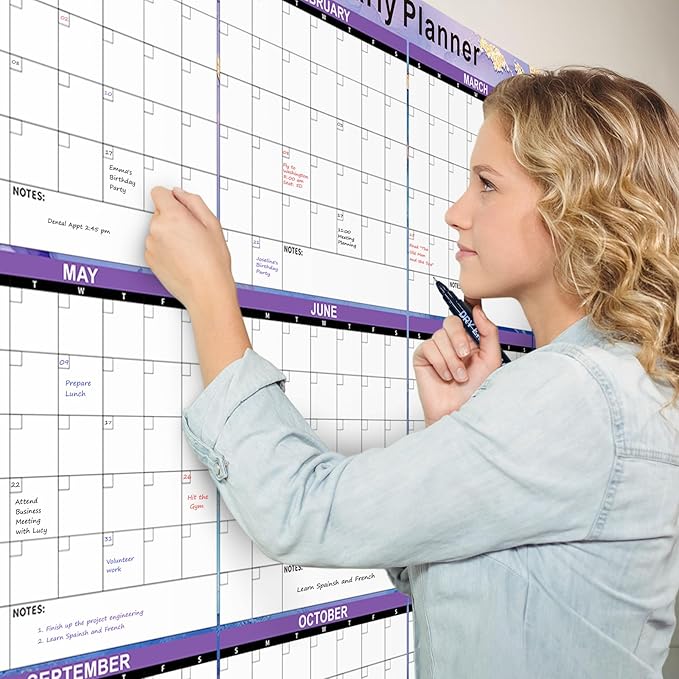 Ospelelf Undated Large Dry Erase Wall Calendar 12 Month, 2025 Laminated Calendar 36.6'' x 48'' Yearly Monthly Family Calendar, Jan to Dec