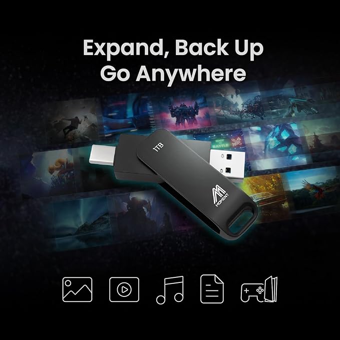 MMOMENT MU P50 1TB External SSD – USB-C & USB-A Portable Solid State Drive, USB 3.2 5Gbps, 560MB/s Read, 500MB/s Write, 110MB/s Sustained Write – Compatible with iPhone PS5 Steam Deck Android Mac