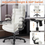 Big and Tall Office Chair 500lbs Wide Seat Executive Office Desk Chair High-Back Office Task Chair with Flip-Up Armrest, Ergonomic Lumbar Support Computer Office Chairs for Heavy People(White)