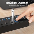 Powered USB Hub, 11-Port USB 3.0 Hub Splitter - 10 USB 3.0 Data Transfer Ports + 1 Smart Charging Port, USB Hub 3.0 Powered with Individual LED On/Off Switches and 5V/4A Power Adapter