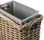 The Basket Lady Large Rectangular Kubu Wicker Waste Basket with Metal Liner, 14.5 in L x 9 in W x 18 in H, Serene Grey