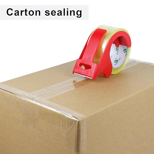 BOMEI PACK 6Rolls Clear Yellowish Packing Tape Refills, 2.4 Mil 1.88 Inch x 60 Yards, Packaging Tape with Dispenser for Moving, Shipping and Storage