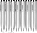 15 Pack Stylus Pens for Touch Screens Stylus Pen Compatible with Phone Tablets Kindle and Black Ink Ballpoint Pens-2 in 1 Stylists pens for Touch Screens (Silver)