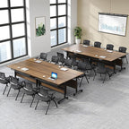 Folding Conference Table, Modern Large Conference Room Tables with Flip-Top Design, Foldable Conference Table Meeting Table with Wheels, Mobile Seminar Training Tables for Office Classroom (8, Walnut)