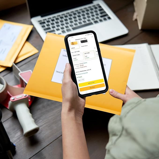 Fuxury Kraft Bubble Mailers 8.5x12 Inch 25 Pack, Strong Adhesion Padded Envelopes #2,Self Seal Bubble Envelopes, Padded Mailers,Book Mailer Packaging for Small Business,Yellow