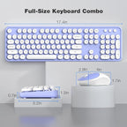 Wireless Keyboard and Mouse Combo, MOWUX Full Size Typewriter Retro Round Computer Keyboard, Mouse Wireless, Plug and Play, for Laptop, PC, Computer- Purple