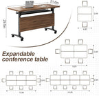 Folding Conference Table, Modern Large Conference Room Tables with Flip-Top Design, Foldable Conference Table Meeting Table with Wheels, Mobile Seminar Training Tables for Office Classroom (8, Walnut)