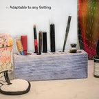 Whitewashed Wooden Pen Holder, Grey Solid Wood Desk Organizer, Rustic Paint Brush Holder and Art Supplies Organizer