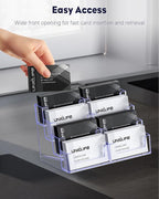 Uniclife 2 Pack Acrylic Business Card Holder for Desk 8 Slots Clear Business Card Display Stand for Men & Women Desktop Business Card Organizer Card Stand for Office Home Exhibition, 480 Card Capacity