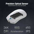 iRocks IRM31R RGB Backlight, Wireless Lightweight Gaming Mouse, Tri-Mode Connection, Kailh GM8.0 Mouse Switches, Advanced PixArt PAW3395 Optical Sensor, Resolution Up to 26,000 DPI - White