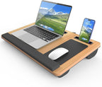 Laptop Lap Desk, Portable Large Laptop Desk for Bed, Up to 17 in Lap Table with Wrist Rest, Mouse Pad, Tablet Phone Slot, Portable Handle, Cushion (Light Brown)