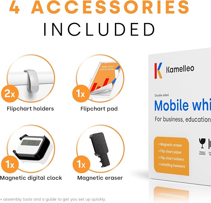 Rolling Dry Erase Board 60 x 46 - Large Portable Magnetic Whiteboard with Stand - Double Sided Easel Style Whiteboard with Wheels - Mobile Standing White Board for Office, Classroom & Home